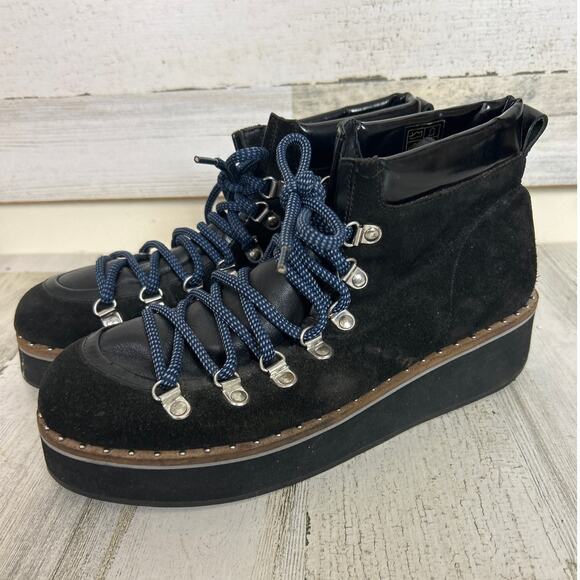Free People Women’s 9 Durango Black Suede Platform Lace-Up Hiker Ankle Boots - Picture 2 of 10